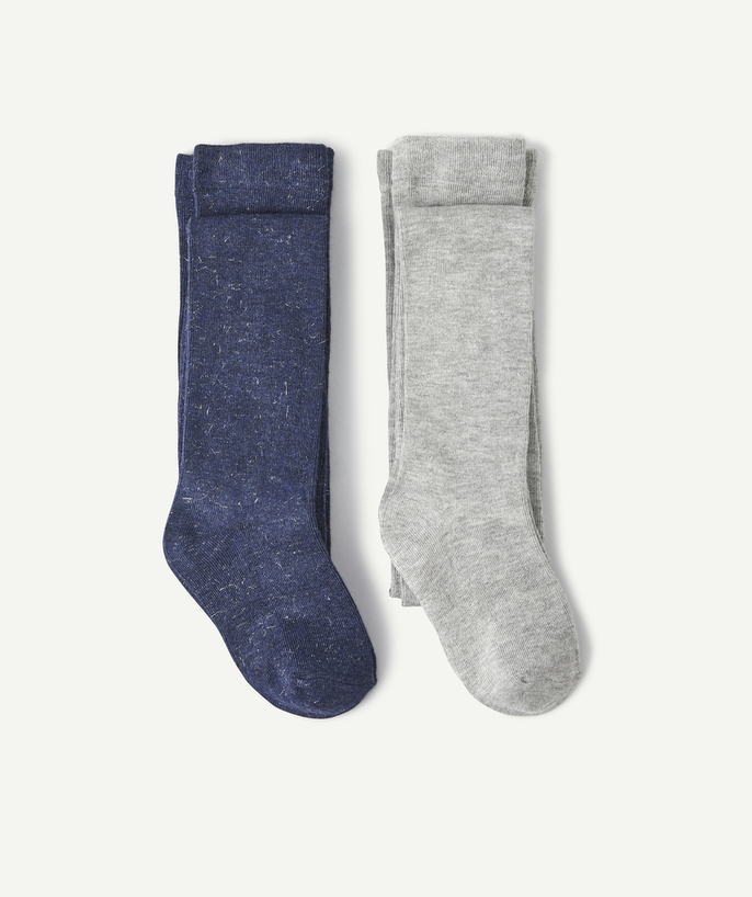 Socks - Tights Tao Categories - PACK OF TWO PAIRS OF GIRLS' GREY AND NAVY KNITTED TIGHTS