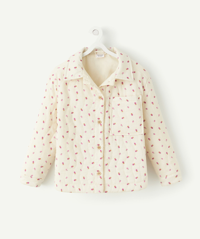 Girl Tao Categories - GIRLS' CREAM JACKET IN COTTON WITH A FRUIT PRINT AND A POCKET