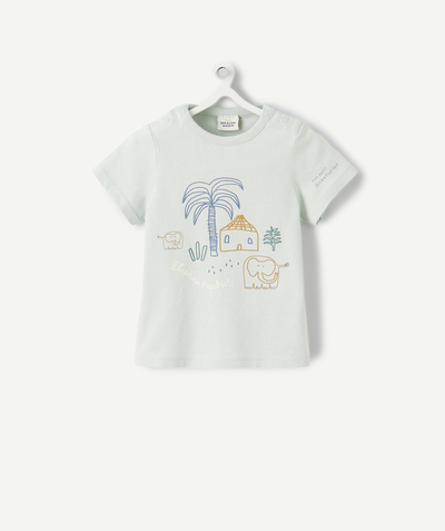 Private sales Tao Categories - BABIES' MINT GREEN T-SHIRT IN ORGANIC COTTON WITH AN ELEPHANT PRINT