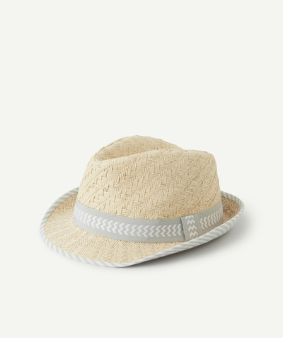 Hats - Caps Tao Categories - BABY BOYS' STRAW HAT WITH GREY AND WHITE DETAILS