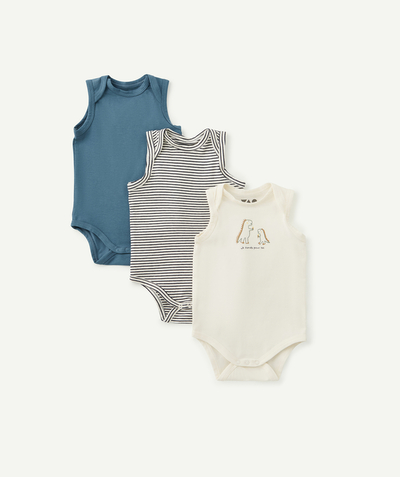New collection Nouvelle Arbo   C - PACK OF THREE ORGANIC COTTON BODYSUITS, SLEEVELESS, PLAIN AND PRINTED