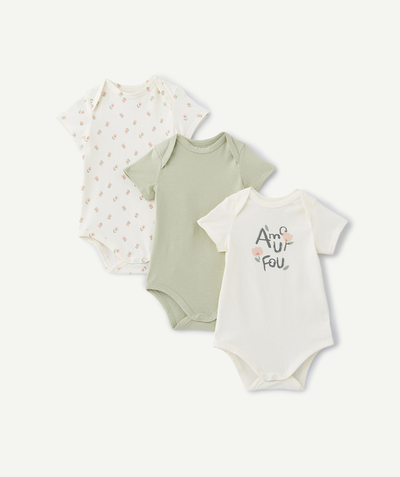 Outlet Nouvelle Arbo   C - PACK OF THREE ORGANIC COTTON SHORT-SLEEVED BODYSUITS WITH ROSES