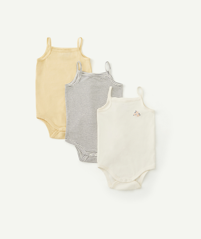 Bodysuit Tao Categories - PACK OF THREE ORGANIC COTTON BODYSUITS WITH STRAPS, PLAIN AND STRIPED