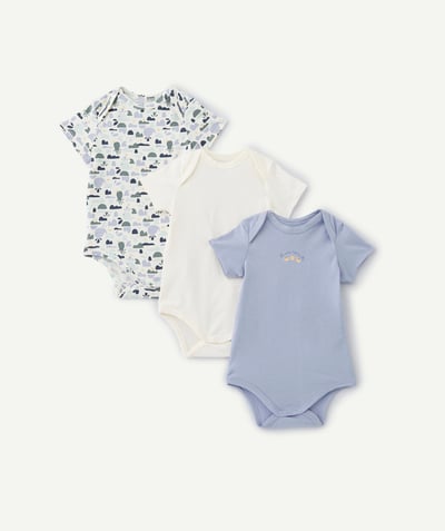 Bodysuit Nouvelle Arbo   C - PACK OF THREE SHORT-SLEEVED ORGANIC COTTON BODYSUITS, BLUE AND WHITE