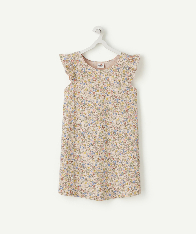 Nightwear Tao Categories - GIRLS' NIGHTDRESS IN RECYCLED FIBERS WITH A FLORAL PRINT