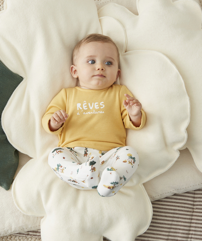 Sleepsuit – Pyjamas Nouvelle Arbo   C - BABIES' YELLOW SLEEPSUIT IN RECYCLED FIBRES WITH A SAVANNAH PRINT