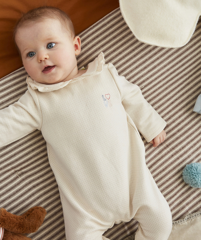 Pyjamas Nouvelle Arbo   C - BABIES' WHITE SPOTTED SLEEPSUIT IN ORGANIC COTTON WITH A LOVE MESSAGE
