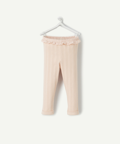 Trousers Nouvelle Arbo   C - PINK RIBBED LEGGINGS WITH BRODERIE ANGLAIS DETAILS