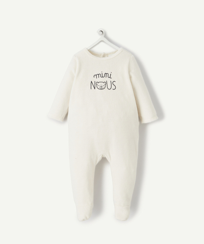 Pyjamas Tao Categories - WHITE SLEEP SUIT IN ORGANIC COTTON WITH A MESSAGE