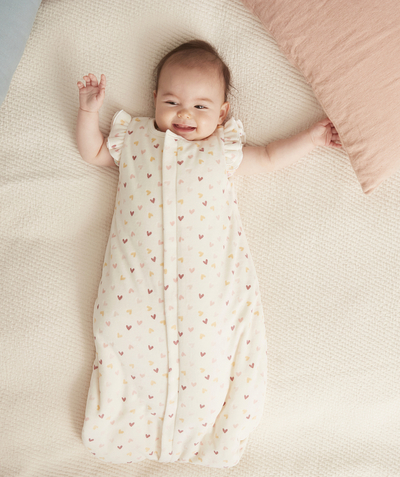 All accessories Nouvelle Arbo   C - CREAM VELVET BABY SLEEPING BAG IN RECYCLED FIBRES WITH HEARTS