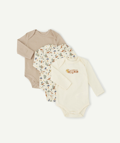New collection Nouvelle Arbo   C - PACK OF THREE BABIES' ANIMAL PRINT BODYSUITS IN ORGANIC COTTON