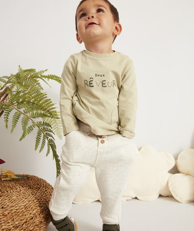 ECODESIGN Nouvelle Arbo   C - BABY BOYS' GREY MARL JOGGING PANTS WITH BEIGE DETAILS