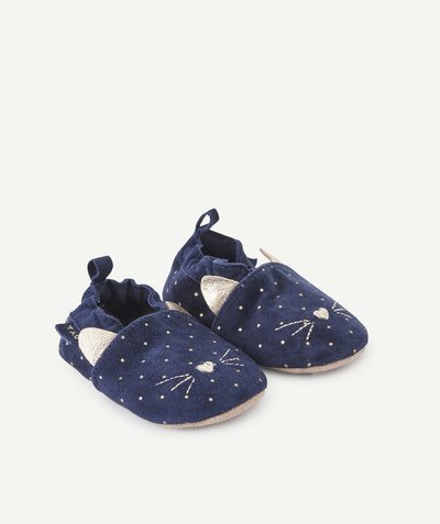 Outlet Tao Categories - BABY GIRLS' NAVY BLUE LEATHER BOOTIES WITH GOLD COLOR SPOTS
