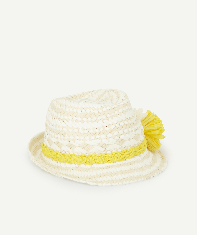 Hats - Caps Tao Categories - STRAW HAT WITH A PLAITED YELLOW HAT BAND AND FLOWERS IN RELIEF