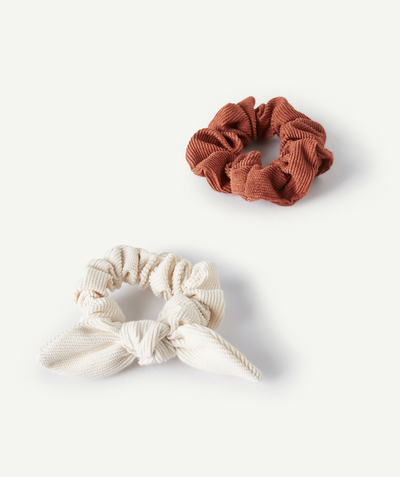 Girl Nouvelle Arbo   C - SET OF TWO GIRLS' BEIGE AND RUST HAIR SCRUNCHIES