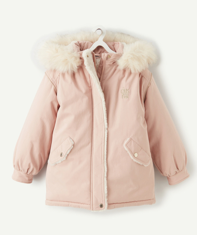 ECODESIGN Tao Categories - GIRLS' PALE PINK HOODED PARKA WITH IMITATION FUR