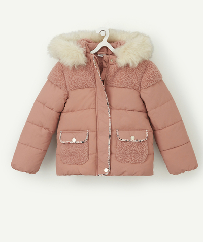 Outlet Tao Categories - GIRLS' PINK PADDED JACKET WITH CURLY FUR FABRIC IN RECYCLED PADDING
