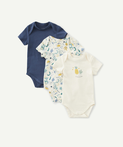 Bodysuit Tao Categories - PACK OF THREE BABIES' BODYSUITS IN ORGANIC COTTON, PRINTED, COLOURED AND PLAIN