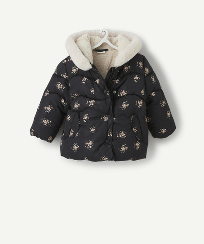 Baby girl Nouvelle Arbo   C - WATER-REPELLENT BLUE PADDED JACKET WITH RECYCLED PADDING AND A FLORAL PRINT