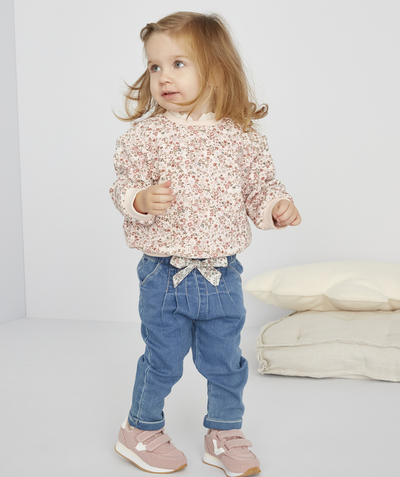 Jeans Nouvelle Arbo   C - BABY GIRLS' FLORAL DENIM HAREM PANTS WITH A BOW