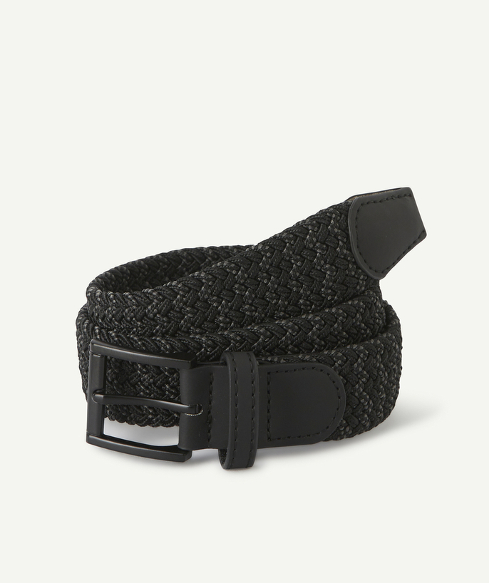 Belts - Braces - Bow ties Tao Categories - BLACK AND DARK GREY PLAITED BELT FOR BOYS