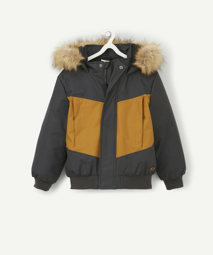 Outlet Tao Categories - BOYS' CAMEL AND NAVY HOODED PARKA WITH REMOVABLE FUR