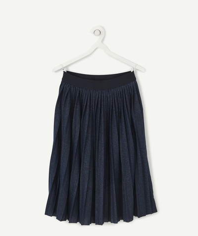 Girl Tao Categories - GIRLS' LONG PLEATED SKIRT IN NAVY BLUE WITH SEQUINS