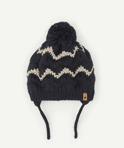 Outlet Tao Categories - BABY GIRLS' NAVY KNITTED HAT IN RECYCLED FIBRES WITH GOLD COLOR THREADS