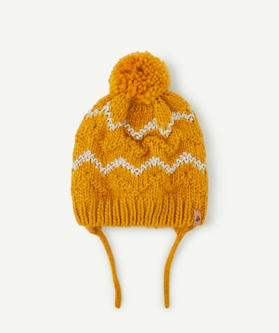 Outlet Tao Categories - BABY GIRLS' MUSTARD COLOURED HAT IN RECYCLED FIBRES WITH A POMPOM