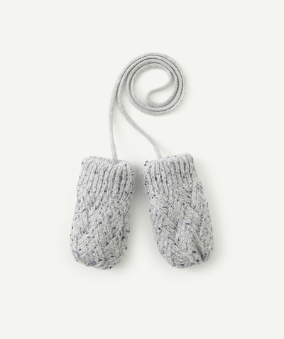 Knitwear accessories Nouvelle Arbo   C - BABY BOYS' GREY SPECKLED MITTENS IN RECYCLED FIBRES WITH A CORD