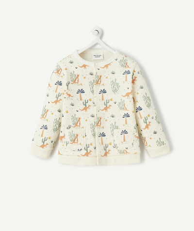Outlet Tao Categories - BABIES' CREAM POPPER FASTENING JACKET IN ORGANIC COTTON WITH A KANGAROO PRINT