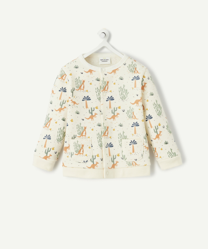 Private sales Tao Categories - BABIES' CREAM POPPER FASTENING JACKET IN ORGANIC COTTON WITH A KANGAROO PRINT