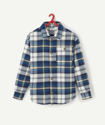 T-shirt - Shirt Nouvelle Arbo   C - BOYS' BLUE AND WHITE CHECKED OVERSHIRT
