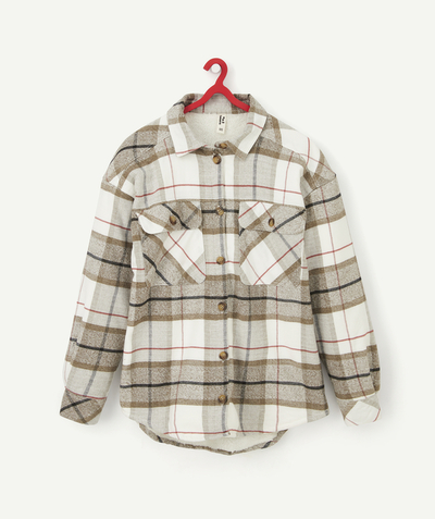 New colour palette Tao Categories - GIRLS' KHAKI AND SHERPA CHECKED OVERSHIRT
