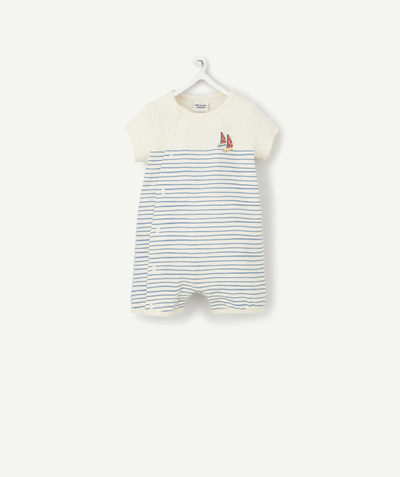 Sleepsuit – Pyjamas Nouvelle Arbo   C - ORGANIC COTTON SLEEPSUIT WITH STRIPES AND SHORT SLEEVES