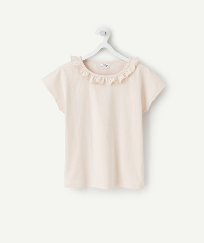 T-shirt - sous-pull Nouvelle Arbo   C - T-SHIRT FILLE EN COTON ROSE AVEC COL VOLANTÉ