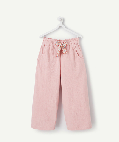 Girl Nouvelle Arbo   C - GIRLS' PINK WIDE-LEG TROUSERS WITH A CRUMPLED EFFECT
