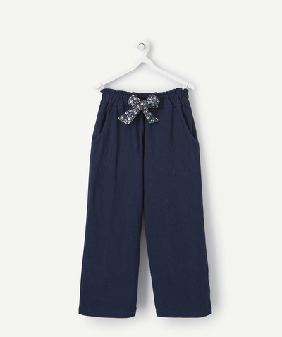Girl Nouvelle Arbo   C - GIRLS' NAVY BLUE WIDE-LEG TROUSERS WITH A CRUMPLED EFFECT