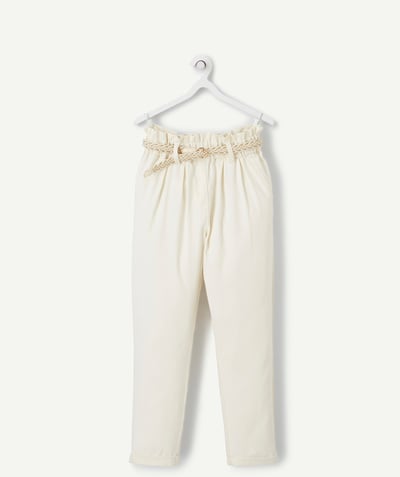 Outlet Tao Categories - GIRLS' FLOWING BEIGE TROUSERS IN ECO-FRIENDLY VISCOSE WITH A BELT