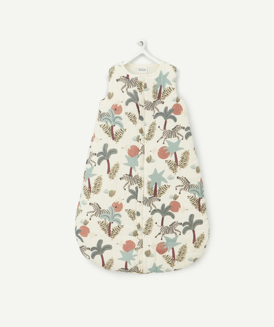 Sleep bag Tao Categories - BABY SLEEPING BAG IN CREAM COTTON AND RECYCLED PADDING WITH A JUNGLE THEME