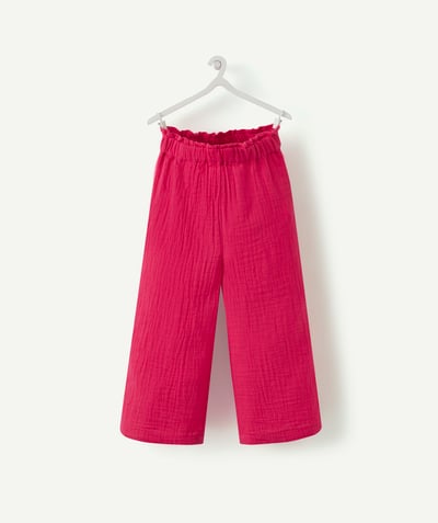 Pantalon Categories Tao - PANTALON FLUIDE ÉVOLUTIF FILLE ROSE EN GAZE DE COTON