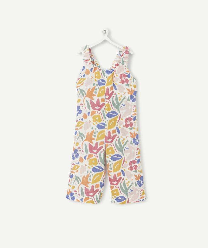 Outlet Tao Categories - GIRLS' EVOLVING LONG JUMPSUIT IN MULTICOLOURED PRINTED COTTON GAUZE