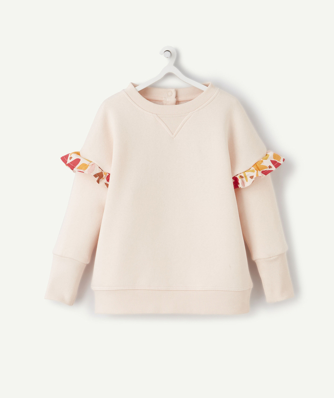 Outlet Tao Categories - GIRLS' PINK SWEATSHIRT IN RECYCLED FIBRES WITH FRILLS