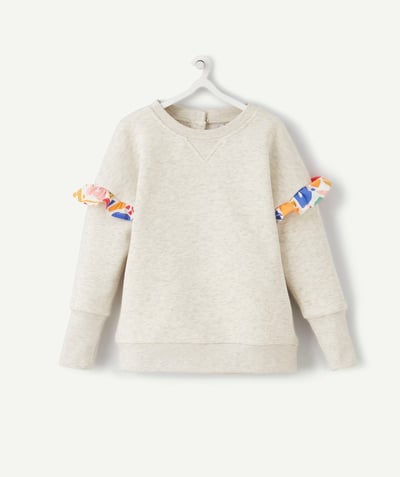 Outlet Tao Categories - GIRLS' GREY SWEATSHIRT IN RECYCLED FIBRES WITH FRILLS