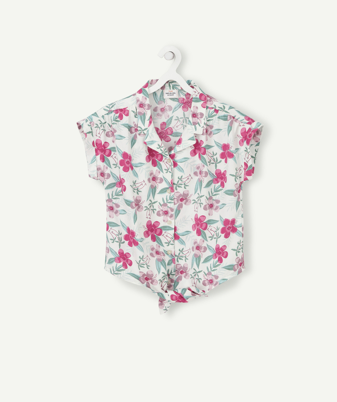 Shirt - Blouse Tao Categories - GIRLS' COTTON SHIRT WITH A FLORAL PRINT AND BOW