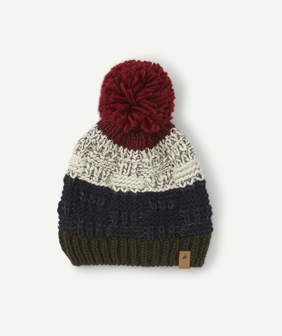 KNITWEAR ACCESSORIES Tao Categories - BOYS' KNITTED HAT IN RECYCLED FIBRES WITH A POMPOM