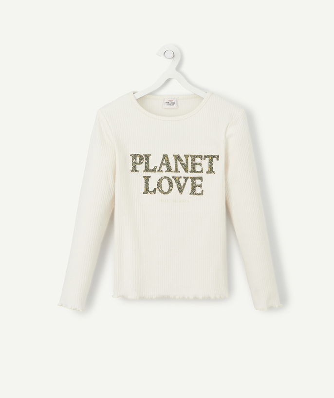 Outlet Tao Categories - GIRLS' WHITE LONG-SLEEVED OPENWORK PLANET LOVE T-SHIRT