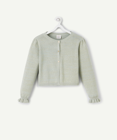 Pullover - Cardigan Tao Categories - SPARKLING SEA GREEN KNITTED CARDIGAN FOR GIRLS