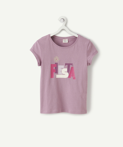 Clothing Nouvelle Arbo   C - GIRLS' PURPLE T-SHIRT IN RECYCLED FIBERS WITH A MESSAGE