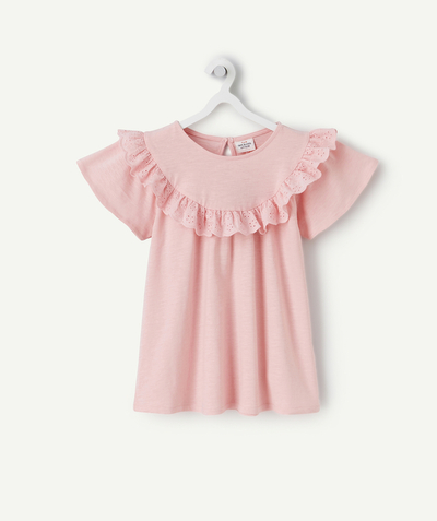 Girl Nouvelle Arbo   C - GIRLS' T-SHIRT IN PINK RECYCLED FIBERS WITH BRODERIE ANGLAIS